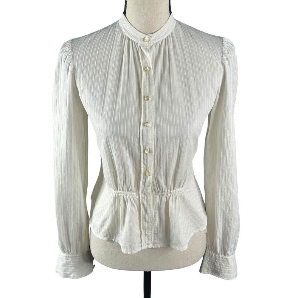 Vintage y2k Ralph Lauren Ivory Cottton High Neck Ruffle Blouse Size 4P